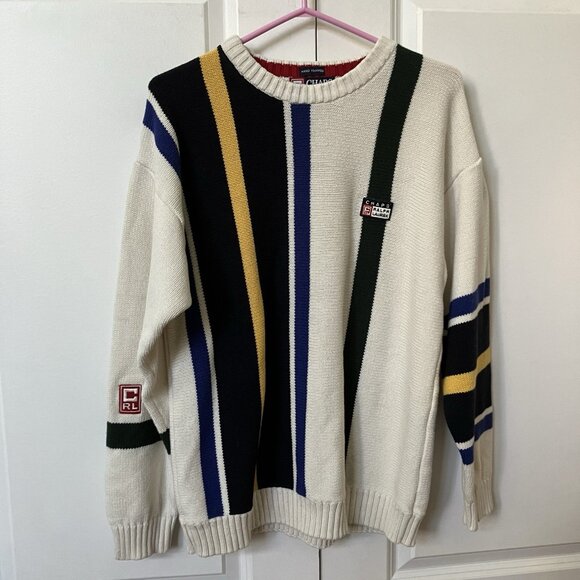 Vintage Chaps Ralph Lauren Sweater Mens M Hand Framed Stiped Cotton Knit Y2K - Picture 1 of 9